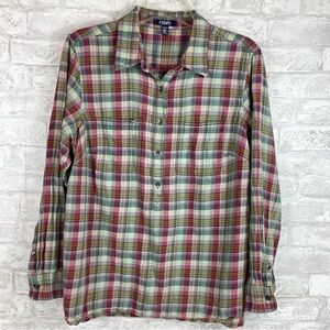 Chaps Women’s Lightweight Plaid Flannel Pullover Shirt with 5 Button  1X